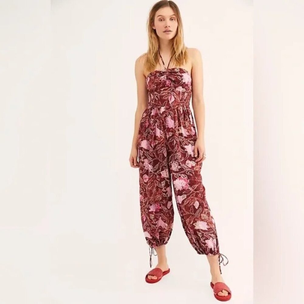 FREE PEOPLE Iris Patterned Halter Jumpsuit XSmall - Picture 1 of 7